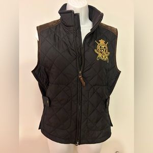 Ralph Lauren Vest Black Quilted Equestrian Crest Full Zip Womens Size Large